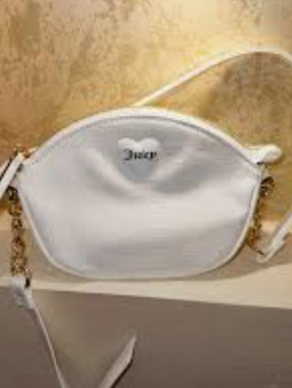 Juicy Couture White Heart Detail Crossbody Bag with Gold Chain